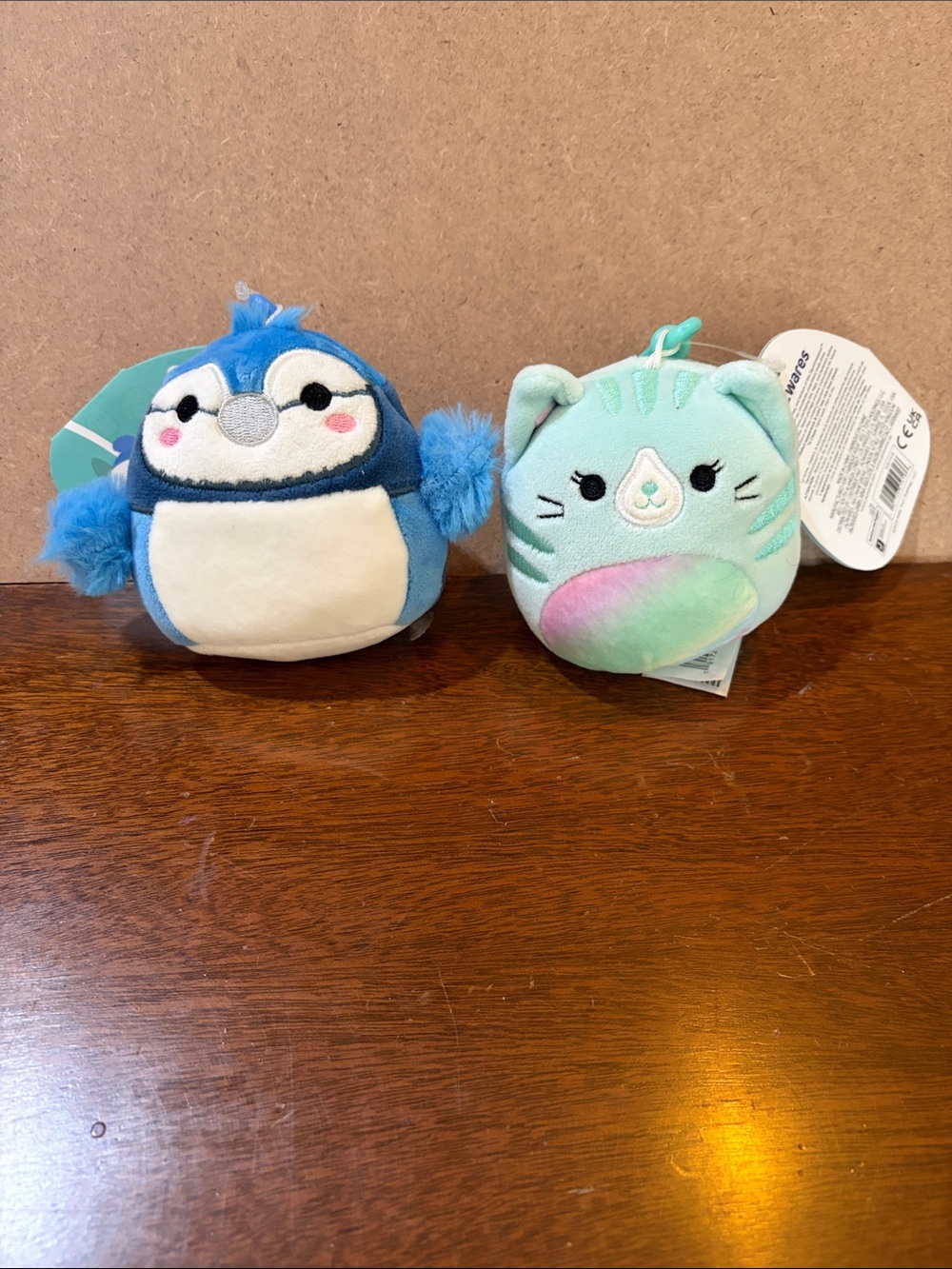 NWT 2 Squishmallow Keychain Clips Blue Jay and Cat